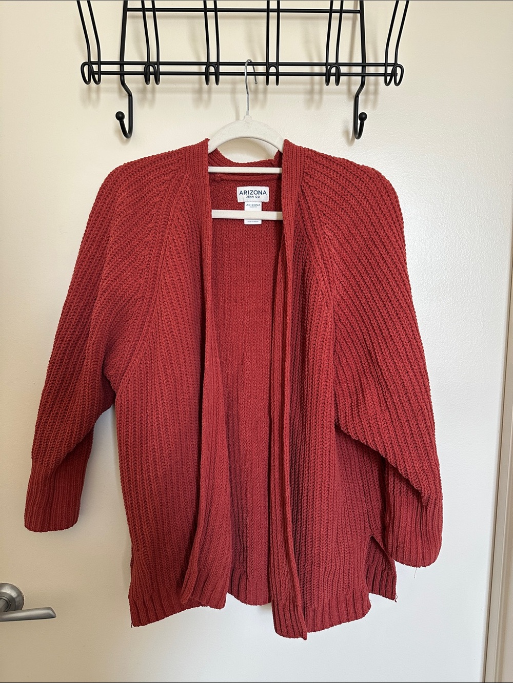 Arizona Jean Company Brick Red Open-Front Chunky Knit Cardigan